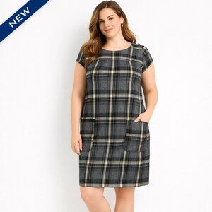 NEW Gap Shift Dress Wool Blend Cap Sleeve Gray Plaid Fully Lined Size 10